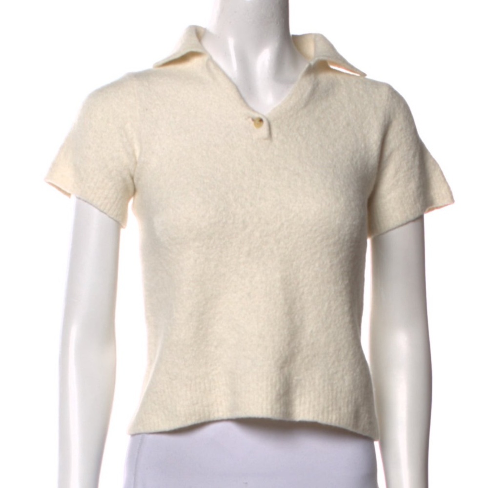 VINCE Wool Knit Short Sleeve Cream Sweater Polo XS